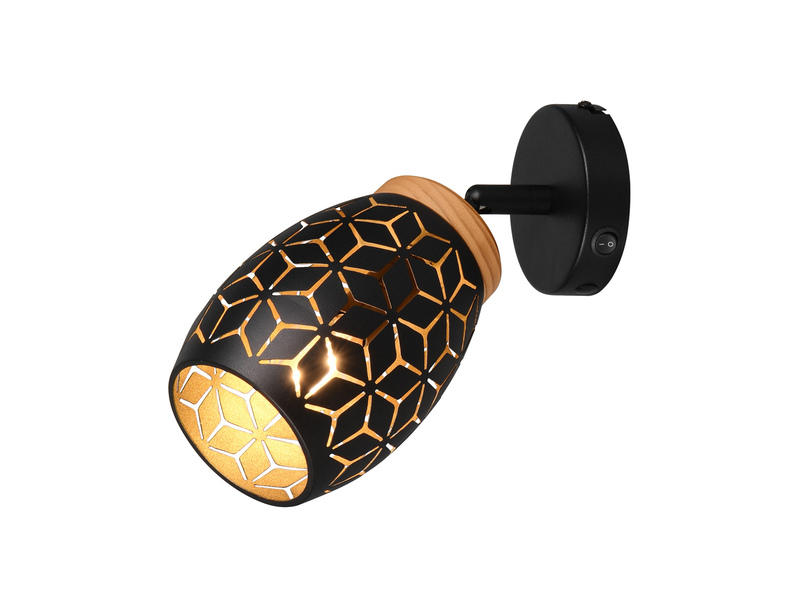 Wandstrahler BIDAR Schwarz Gold mit Schalter & Dekorstanzung Ø 12cm