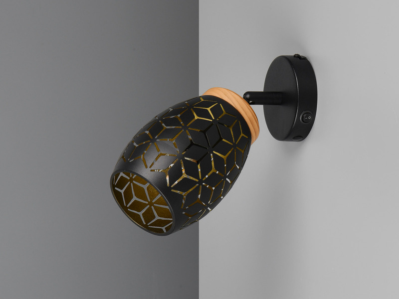 Wandstrahler BIDAR Schwarz Gold mit Schalter & Dekorstanzung Ø 12cm