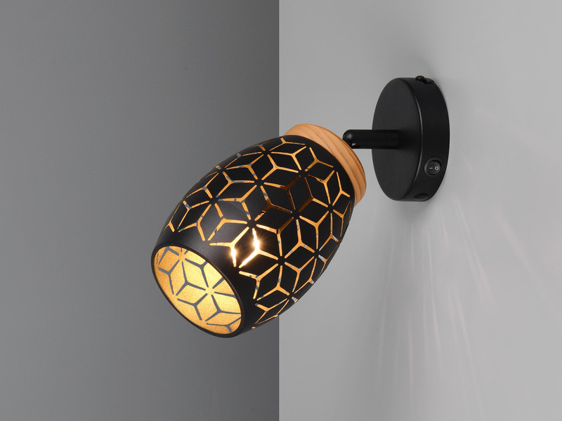 Wandstrahler BIDAR Schwarz Gold mit Schalter & Dekorstanzung Ø 12cm