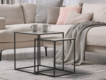 Couchtisch SHANIA 2er Set - Satztisch Metall in Schwarz Silber