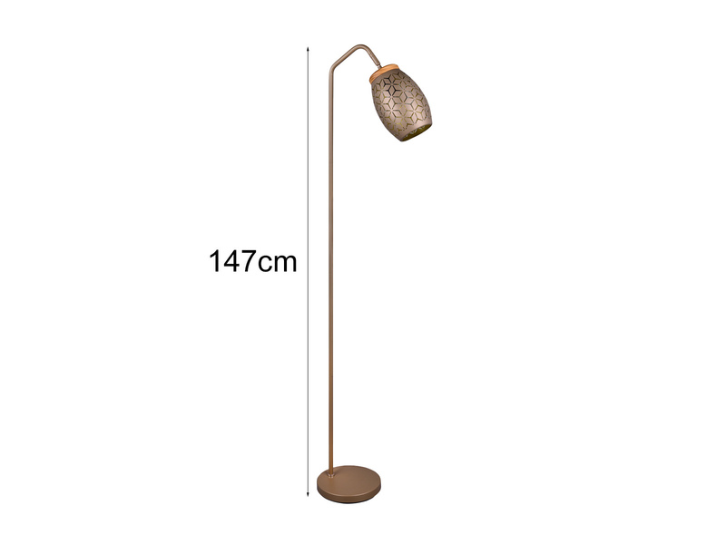Stehlampe Metall Coffee, Schirm mit Dekorstanzung & E27 LED, Höhe 147cm
