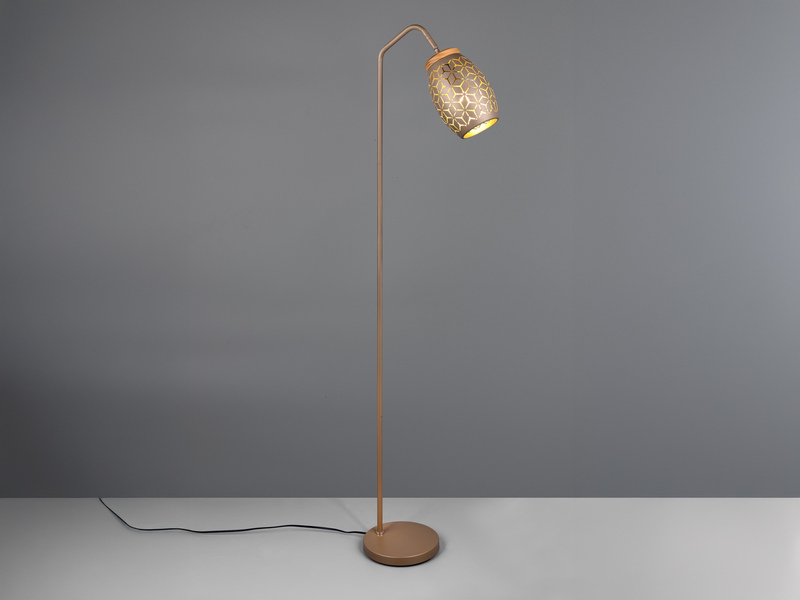 Stehlampe Metall Coffee, Schirm mit Dekorstanzung & E27 LED, Höhe 147cm