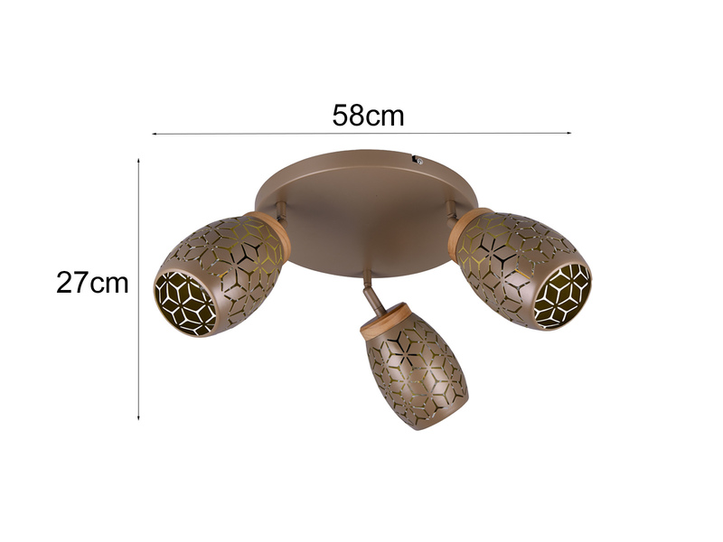 Deckenstrahler Coffee 3-flammig mit Dekorstanzung Ø 58cm, inkl. E27 LED