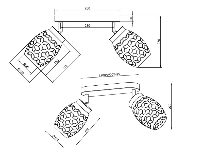LED Deckenstrahler Weiß 2-flammig mit Stanzmuster, Breite 28cm