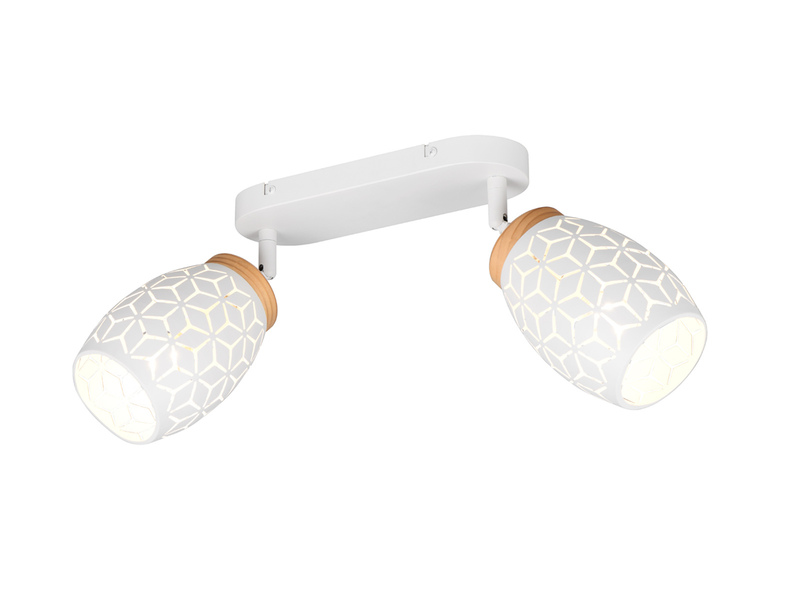 Deckenstrahler Weiß 2-flammig mit Dekorstanzung, inkl. E27 LED Breite 28cm