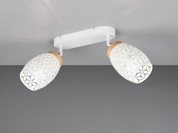 Deckenstrahler Weiß 2-flammig mit Dekorstanzung, inkl. E27 LED Breite 28cm