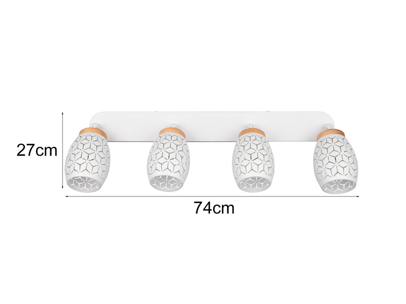 Deckenstrahler Weiß 4-flammig mit Dekorstanzung, inkl. E27 LED Breite 74cm
