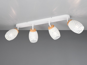 Deckenstrahler Weiß 4-flammig mit Dekorstanzung, inkl. E27 LED Breite 74cm