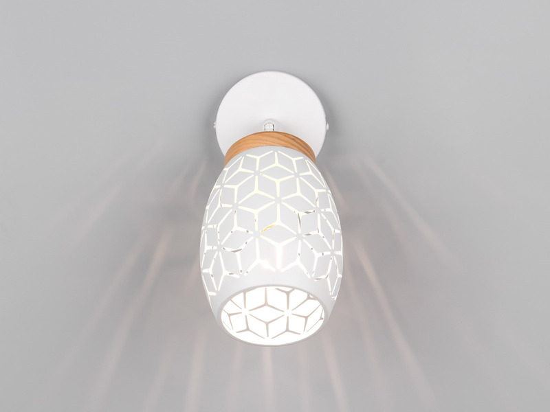 Wandstrahler Weiß mit Schalter & Dekorstanzung Ø 12cm, inkl. E14 LED