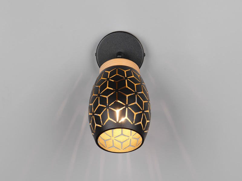 Wandstrahler Schwarz Gold mit Schalter & Dekorstanzung Ø 12cm, inkl. E14 LED