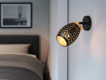 LED Wandstrahler Schwarz Gold mit Schalter & Stanzmuster, Breite 12cm