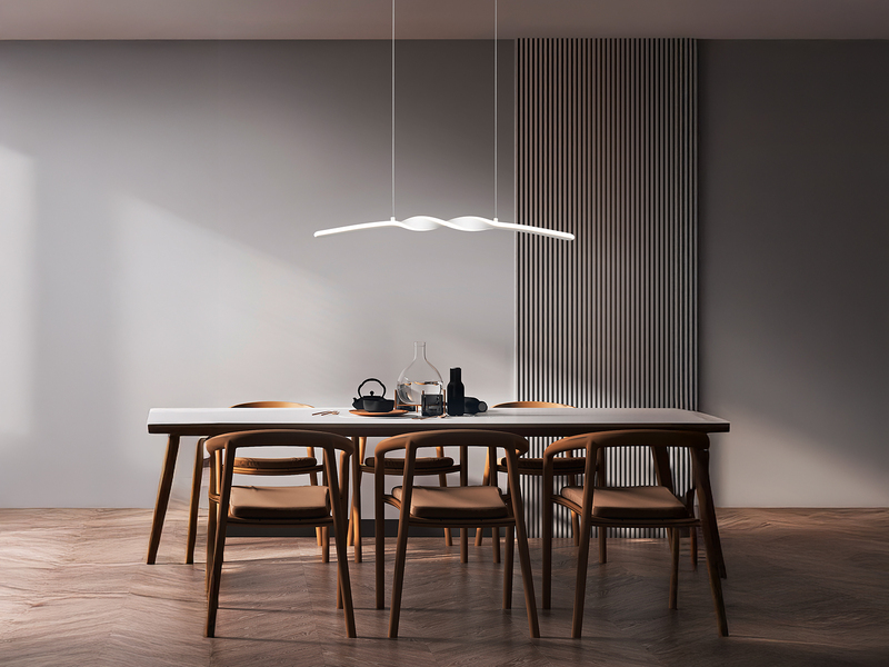 LED Pendelleuchte GINKO in Metall Weiß geschwungen, Breite 79cm