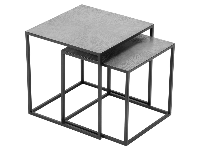 Couchtisch HILLARY 2er Set - Satztisch Metall in Schwarz Silber