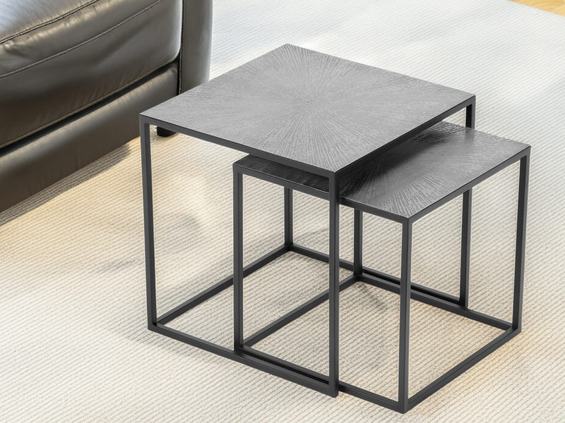 Couchtisch HILLARY 2er Set - Satztisch Metall in Schwarz Silber