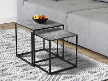 Couchtisch HILLARY 2er Set - Satztisch Metall in Schwarz Silber