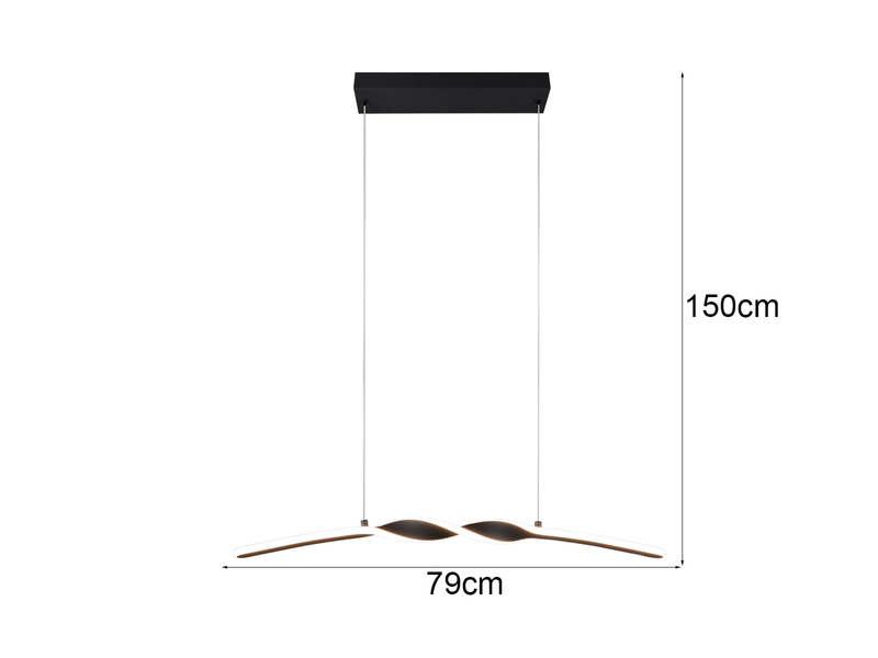 LED Pendelleuchte GINKO in Metall Schwarz geschwungen, Breite 79cm