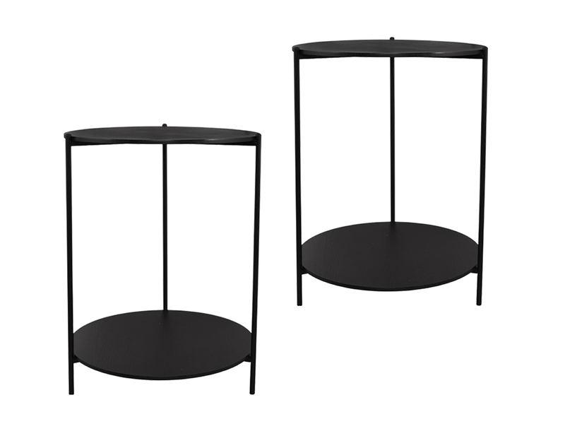 Couchtisch 2er Set rund Metallgestell und Tischplatten in Schwarz Höhe 60cm