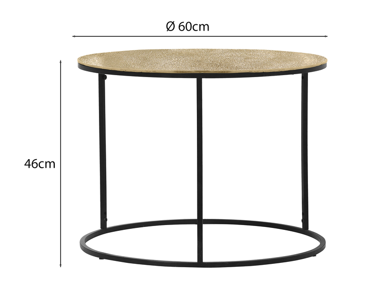 Großer Beistelltisch PATTY rund Metall in Schwarz Gold, Höhe 46cm