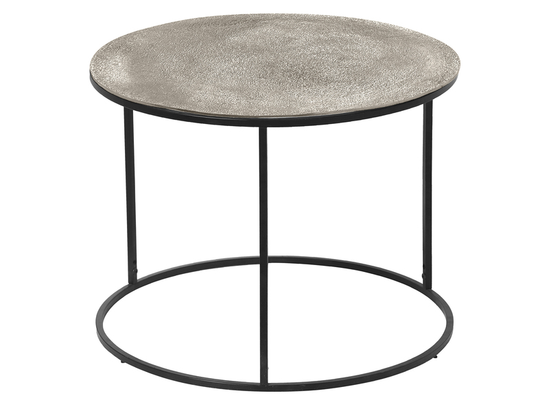 Großer Beistelltisch PATTY rund Metall in Schwarz Silber, Höhe 46cm