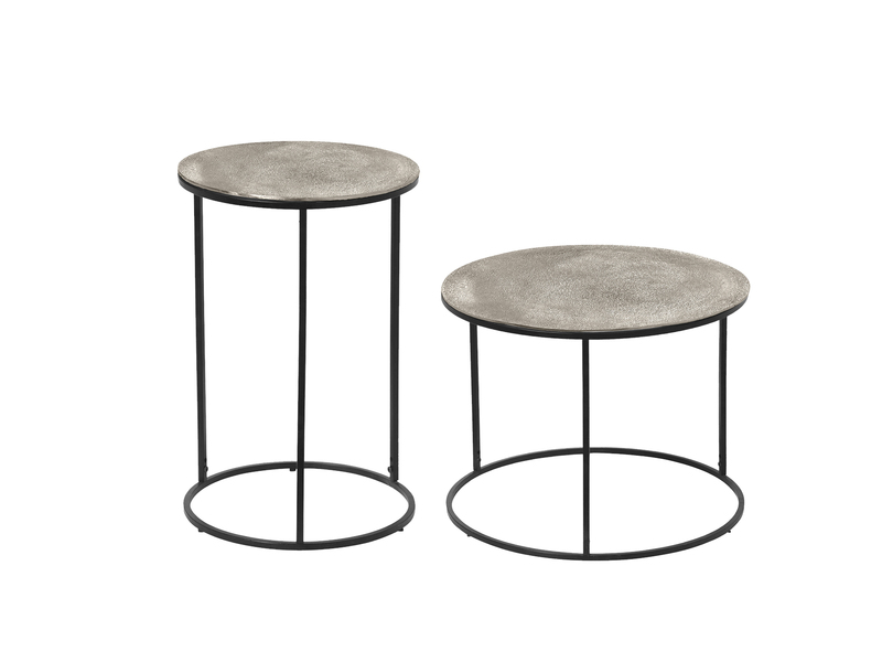 Beistelltische 2er Set rund Metall in Schwarz Silber, Höhe 46 und 61cm