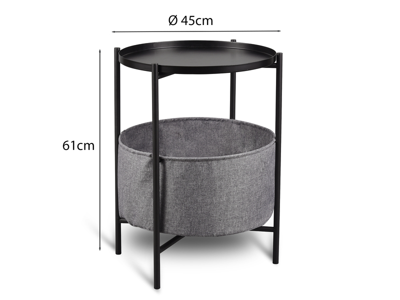 Couchtisch 2er Set aus Metall mit Stoff Korb Höhe 61cm