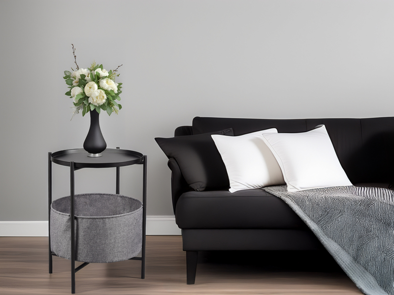 Couchtisch 2er Set aus Metall mit Stoff Korb Höhe 61cm