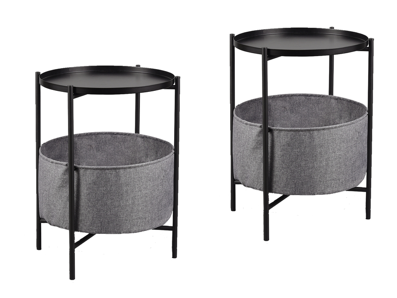 Couchtisch 2er Set aus Metall mit Stoff Korb Höhe 61cm