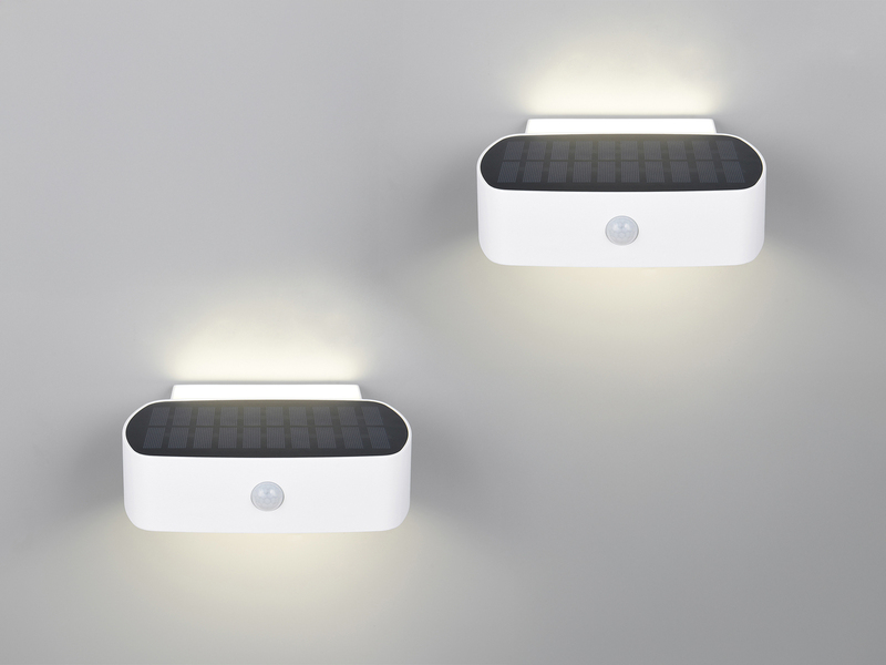 2er SET Solar Wandleuchten auch per USB aufladbar mit Bewegungsmelder, B: 21cm