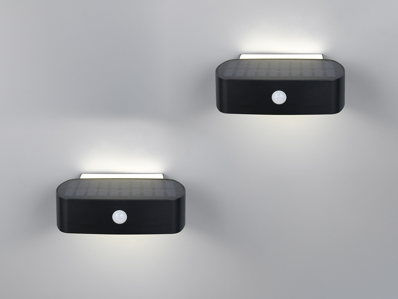 2er SET Solar Wandleuchten auch per USB aufladbar mit Bewegungsmelder, B: 21cm