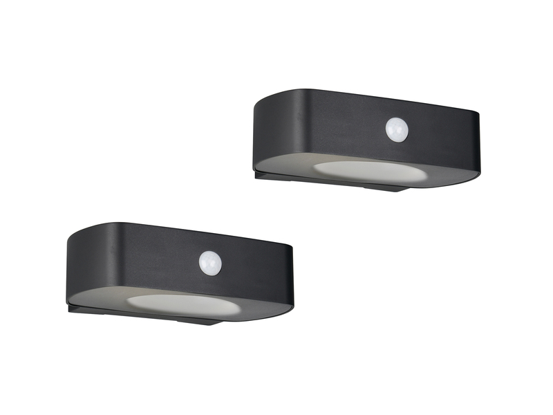 2er SET Solar Wandleuchten auch per USB aufladbar mit Bewegungsmelder, B: 21cm