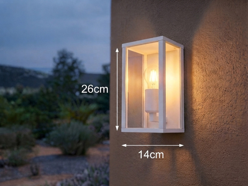 Moderne Außenwandleuchte GARONNE in Weiß mit Glas, Höhe 26cm