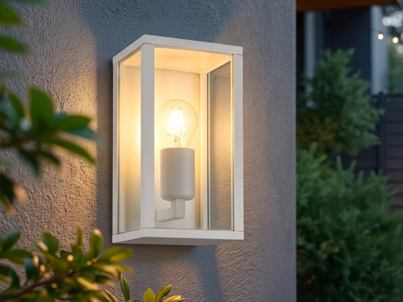 Moderne LED Außenwandleuchte in Weiß mit Glas, Höhe 26cm