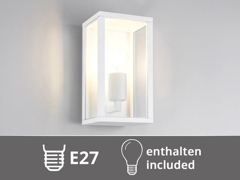 Moderne LED Außenwandleuchte in Weiß mit Glas, Höhe 26cm