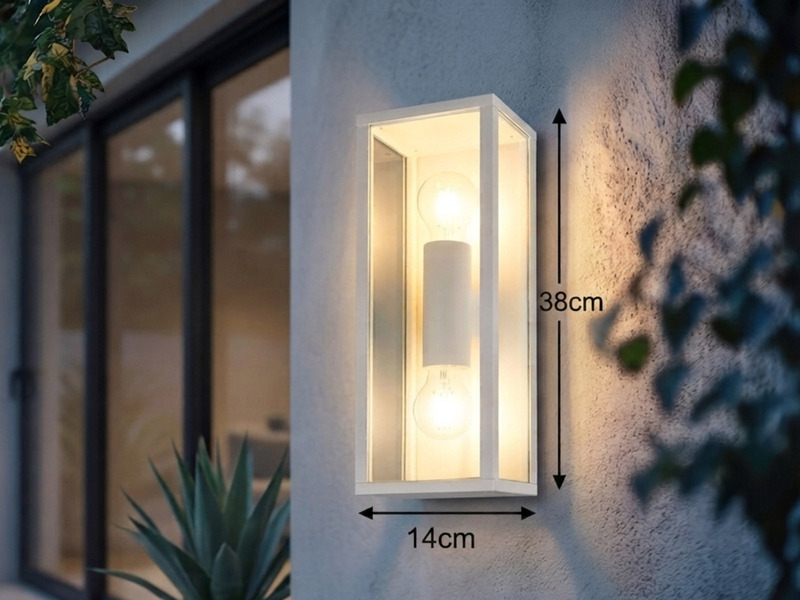 LED Up & Down Außenwandleuchte in Weiß mit Glas, Höhe 38cm