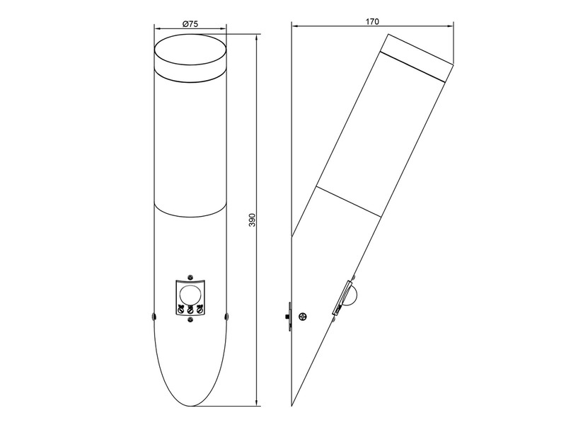 Moderne LED Außenwandleuchte mit Bewegungsmelder Schwarz, Höhe 39cm