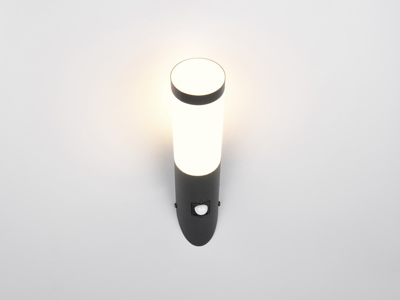 Moderne LED Außenwandleuchte mit Bewegungsmelder Schwarz, Höhe 39cm