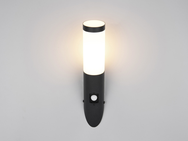 Moderne LED Außenwandleuchte mit Bewegungsmelder Schwarz, Höhe 39cm
