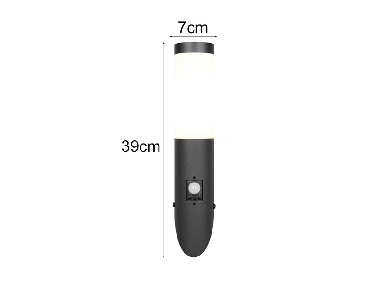 Moderne LED Außenwandleuchte mit Bewegungsmelder Schwarz, Höhe 39cm