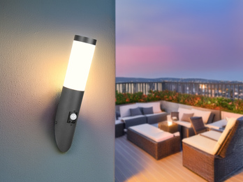 Moderne LED Außenwandleuchte mit Bewegungsmelder Schwarz, Höhe 39cm