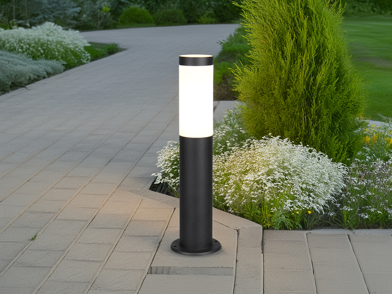 Moderne LED Sockelleuchte aus Edelstahl in Schwarz, Höhe 45cm