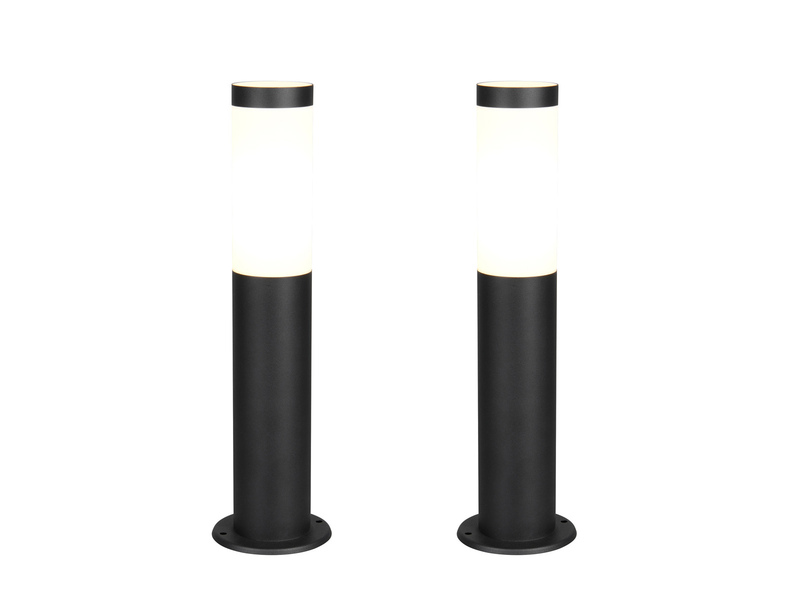 2er Set moderne LED Sockelleuchten aus Edelstahl in Schwarz, Höhe 45cm
