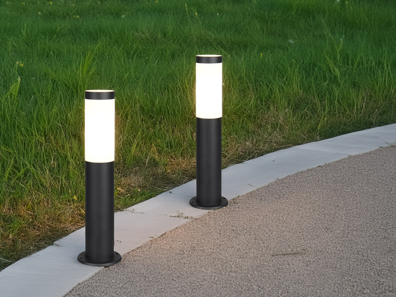 2er Set moderne LED Sockelleuchten aus Edelstahl in Schwarz, Höhe 45cm
