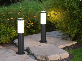 2er Set moderne LED Sockelleuchten aus Edelstahl in Schwarz, Höhe 45cm