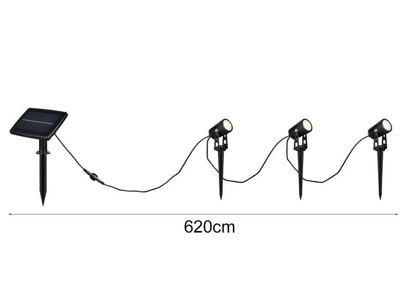 2er Set Solar Gartenstrahler auch per USB aufladbar mit je 3 Spots, L: 6,2 Meter