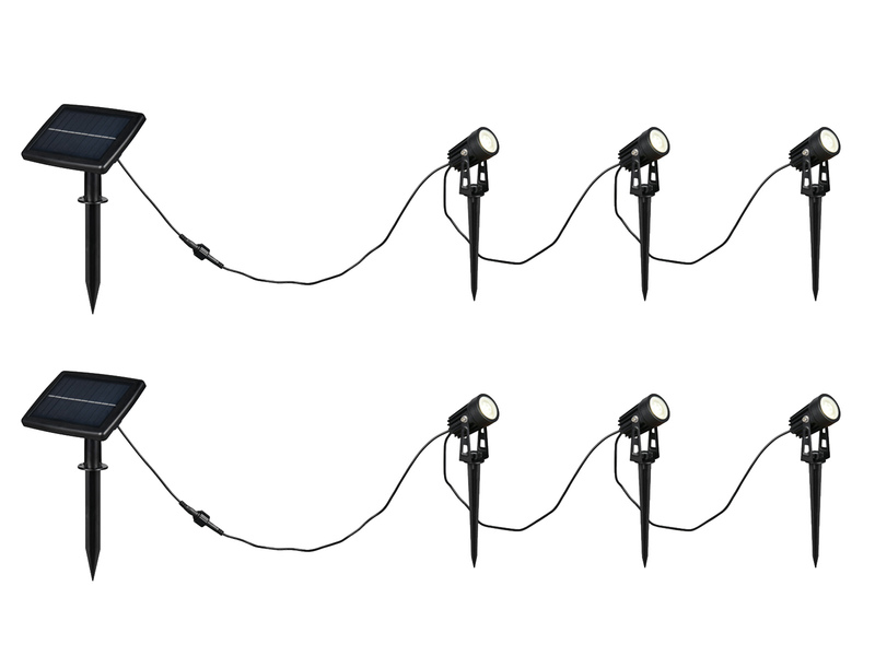 2er Set Solar Gartenstrahler auch per USB aufladbar mit je 3 Spots, L: 6,2 Meter