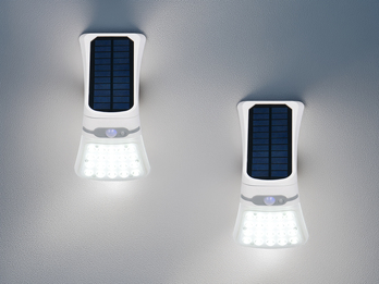2er SET Solar Wandleuchten mit Bewegungsmelder & dezentem Dauerlicht