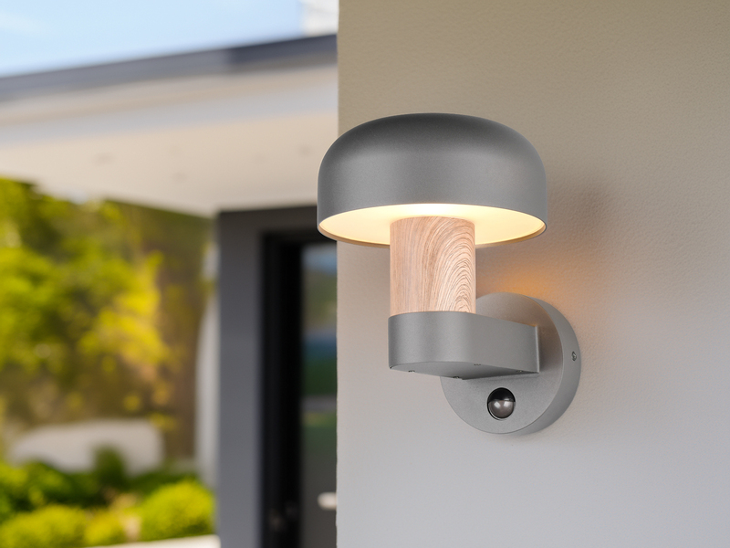 LED Außenwandleuchte Holzoptik mit Bewegungsmelder, Höhe 24cm