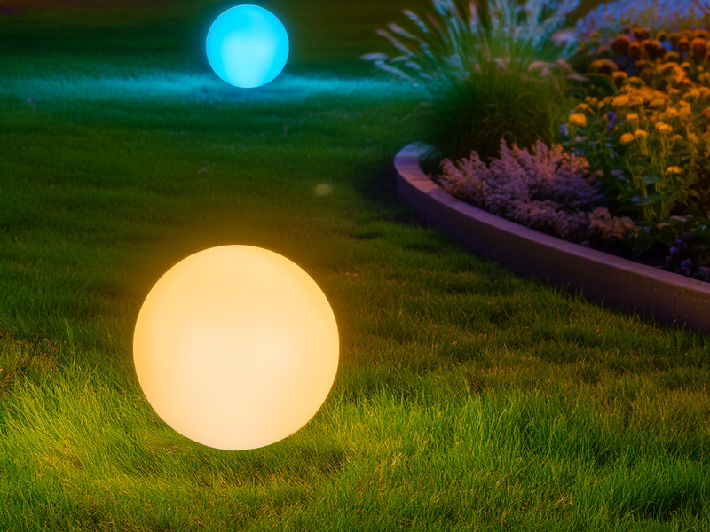 LED Solarkugel Garten mit Erdspieß & RGB Farbwechsel über Touch, Ø 30cm