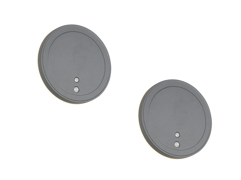 2er SET Akku Außenwandleuchten mit Bewegungsmelder USB aufladbar Ø 14cm