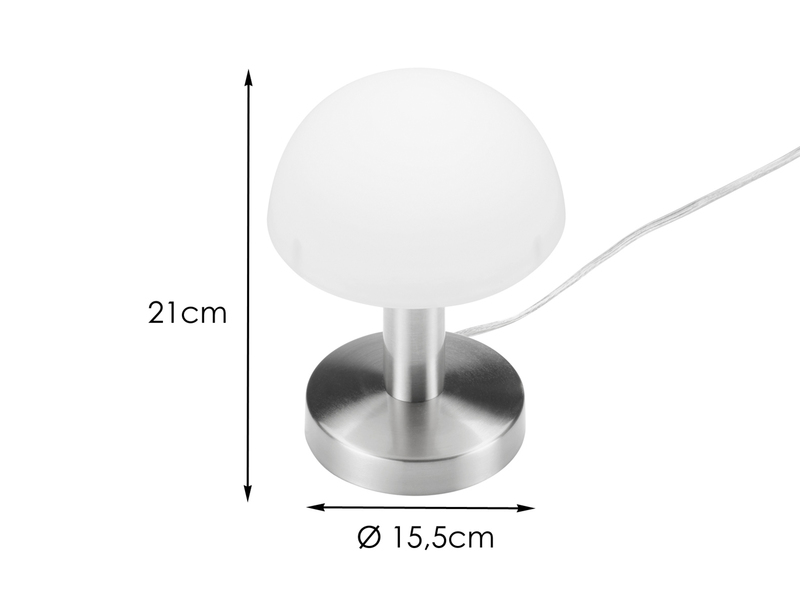 Kleine LED Tischlampe WARIN mit Touch Dimmer & Glasschirm Weiß, Höhe 21cm